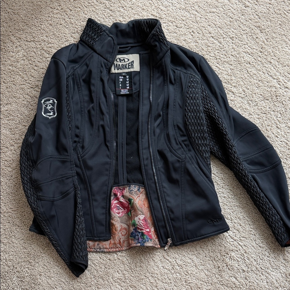 Marker Black Zip-Front Women's Softshell Jacket with Floral Lining